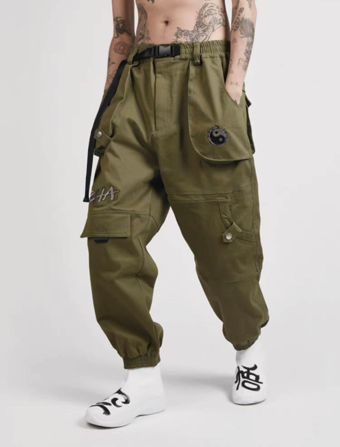 IBP332 Yin Yang Army Green Cargo Pants - Army Green / S
