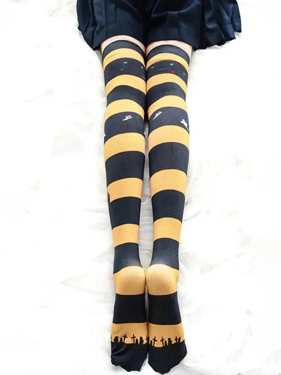'Pumpkin Market' Limited Halloween Leg Tights - one sized / Ghost Party
