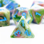 Earthly 4-Color 7-Dice Dnd Dice | Green White Green w/Blue Numbers Set - 