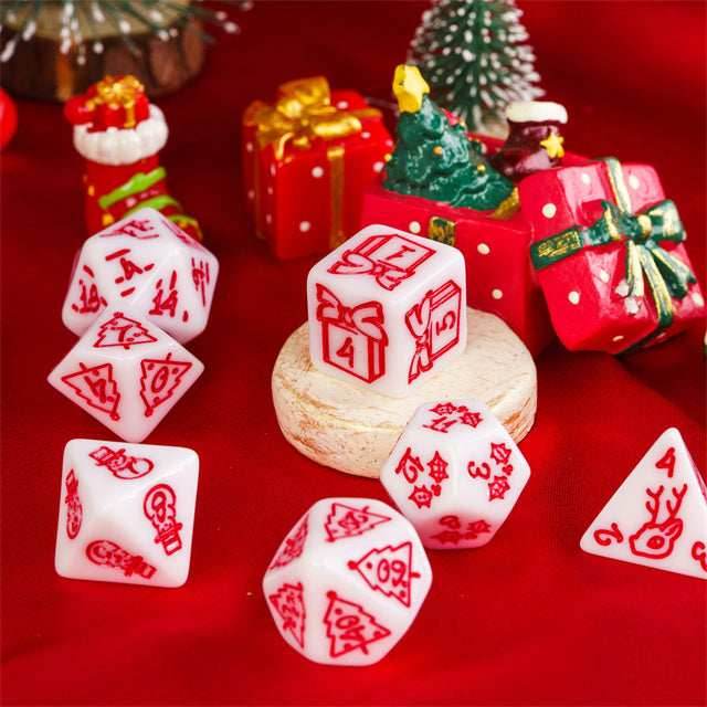 White Christmas Dice w/Red Presents Trees Snowman Holiday Festive - 