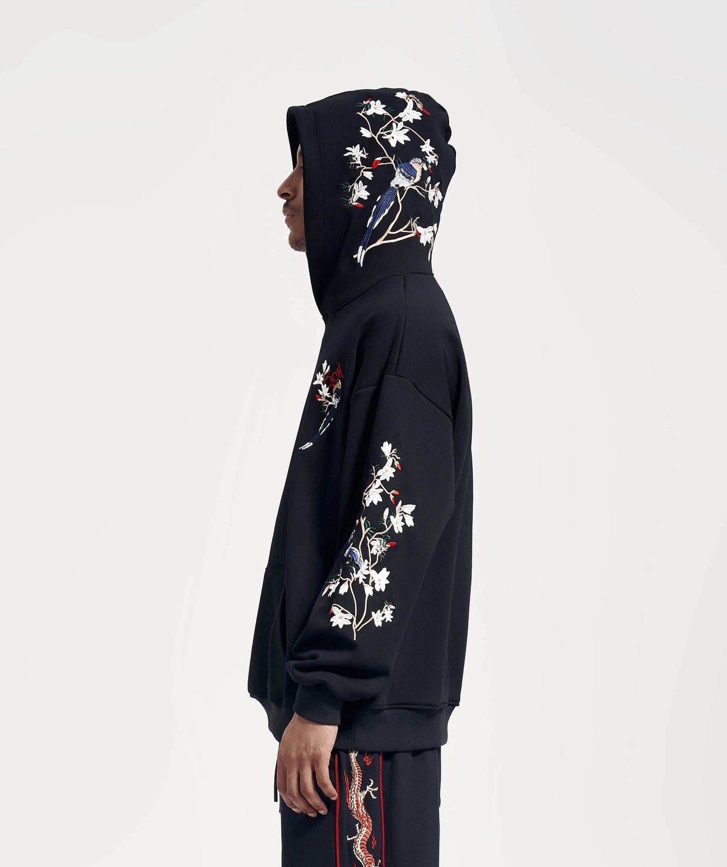 KH9083 Flowers Embroidery Hoodie - Black / S