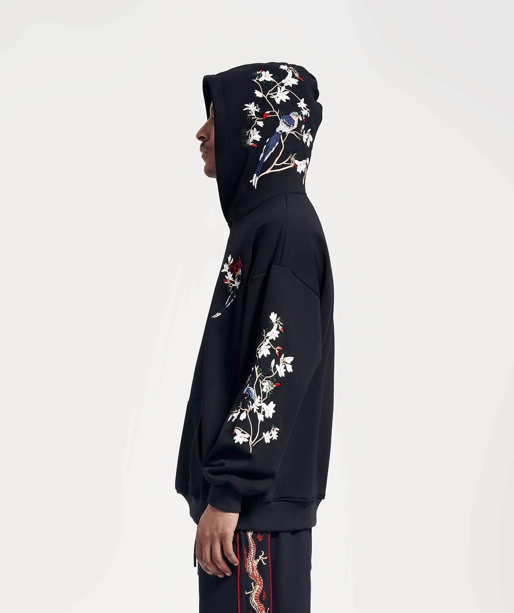 KH9083 Flowers Embroidery Hoodie - Black / S