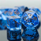 Wizard (Magic Wand) Clear Blue Dice w/ Golden Wand 7-Dice Set Rpg - 