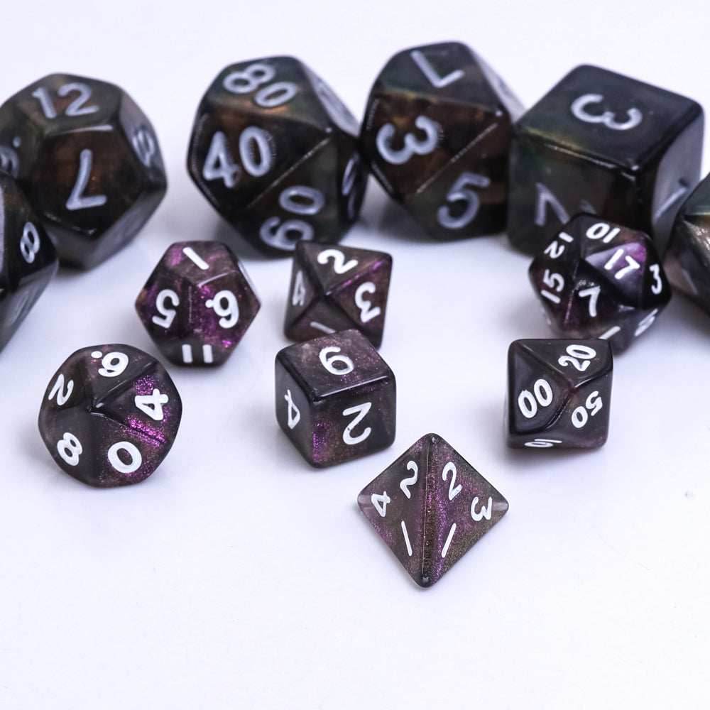 Purple Iridescent 7-Dice Mini-Dice RPG Set w/White Numbers Miniature Dice - 