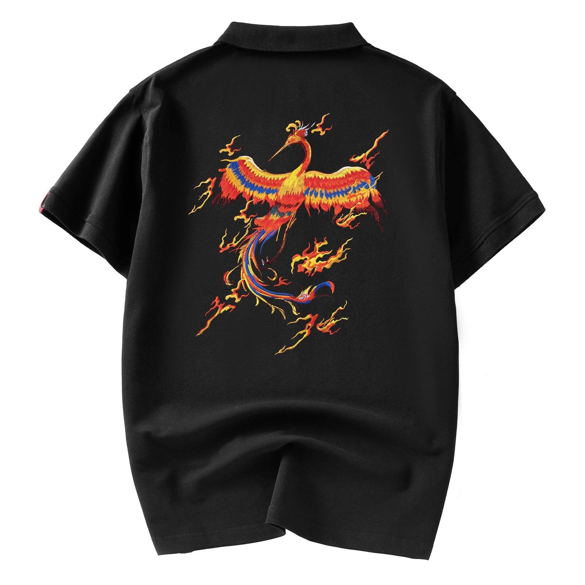 Flying Phoenix Embroidery Polo - Black / S