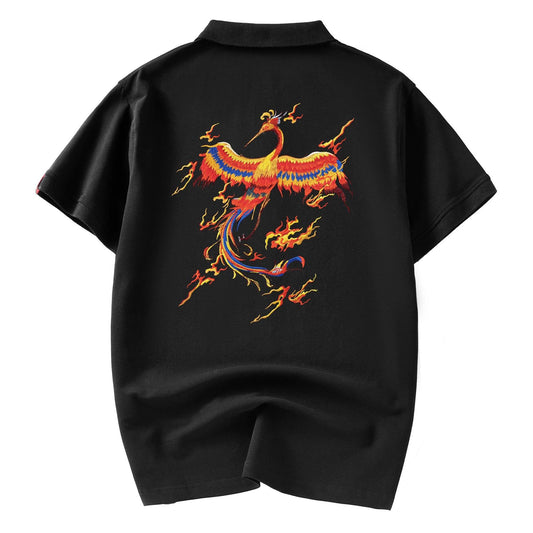 Flying Phoenix Embroidery Polo - Black / S