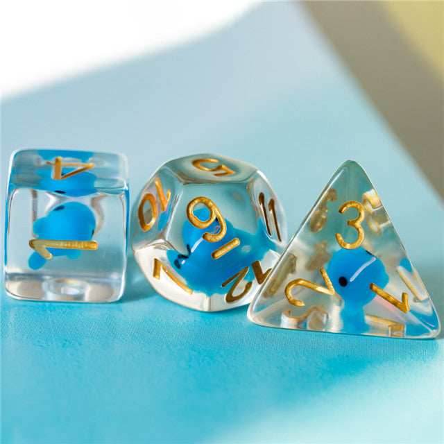 Blue Whale Dice Clear Dice w/ Blue Whales 7-Dice Set Rpg - 