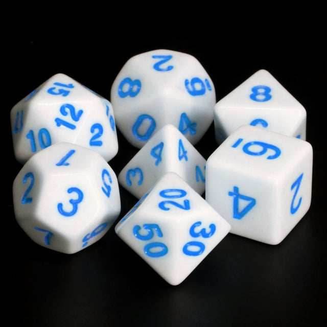 White Opaque with Blue Numbering 7-Dice Set RPG - 