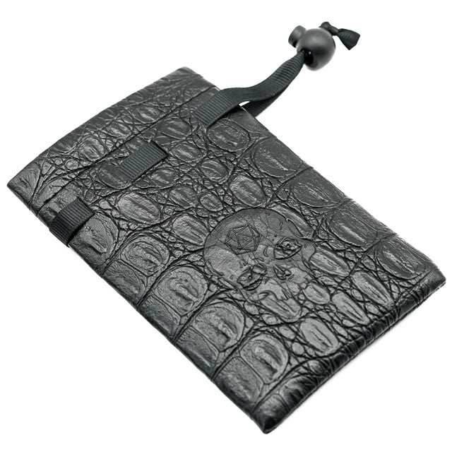 Leather Dice Bag with Skull sporting d20 Tattoo - 