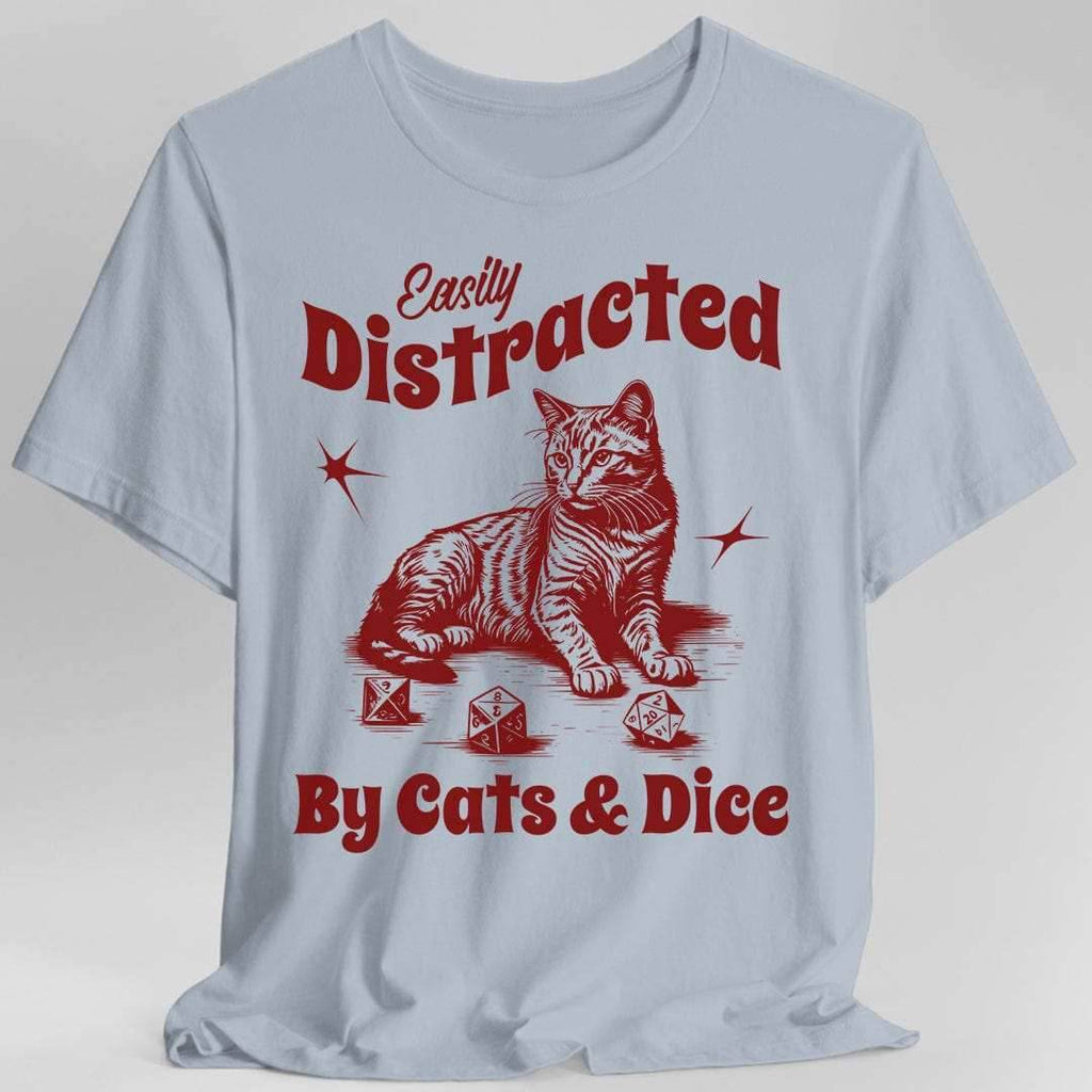 Easily Distracted By Cats & Dice Shirt - Light Blue / S