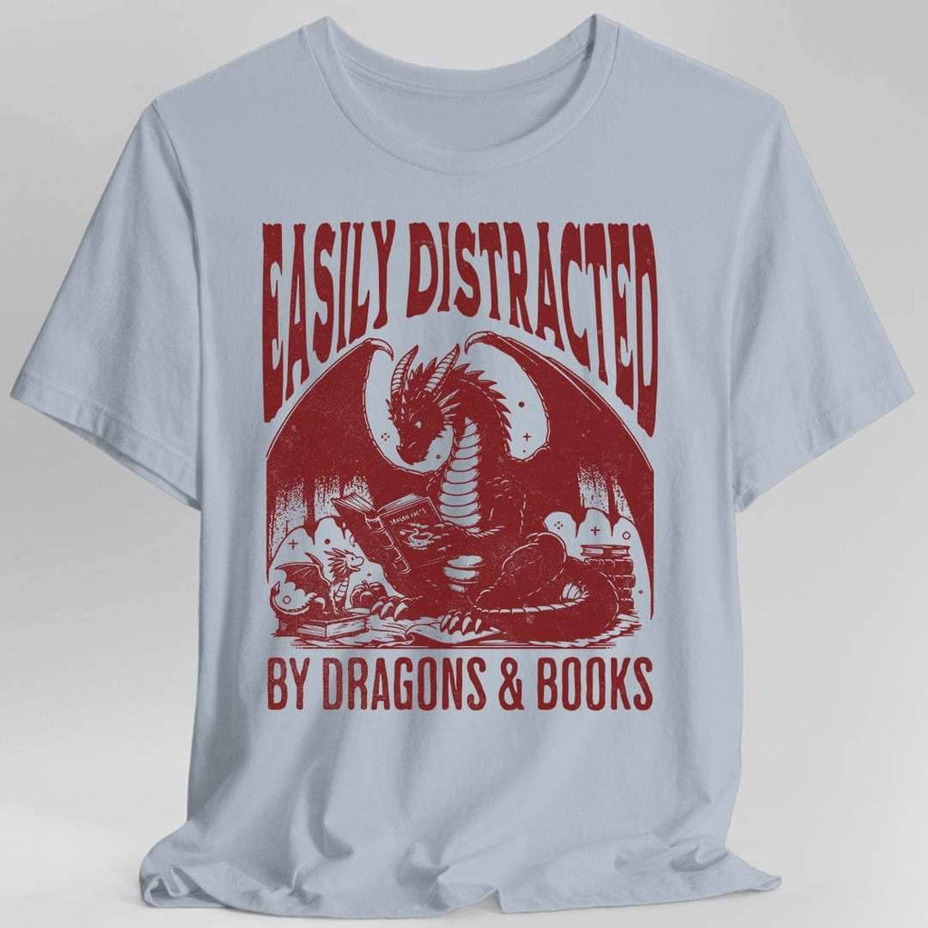 Easily Distracted by Dragons & Books Shirt - Light Blue / S