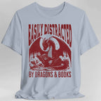 Easily Distracted by Dragons & Books Shirt - Light Blue / S