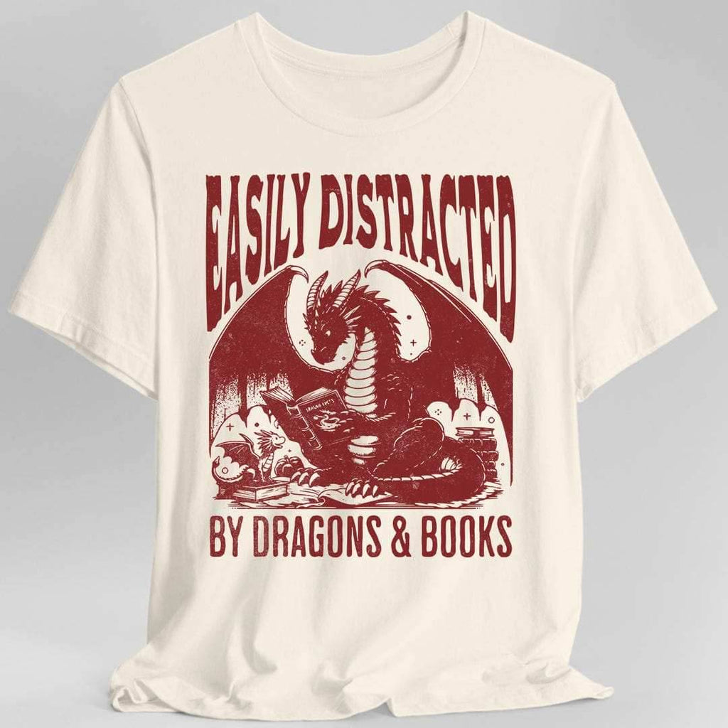 Easily Distracted by Dragons & Books Shirt - Natural / S