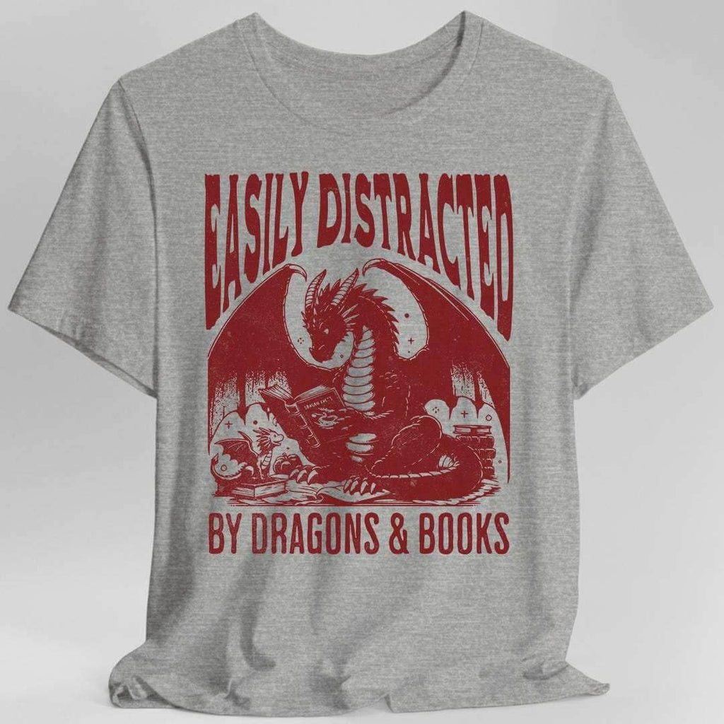 Easily Distracted by Dragons & Books Shirt - Sport Grey / S