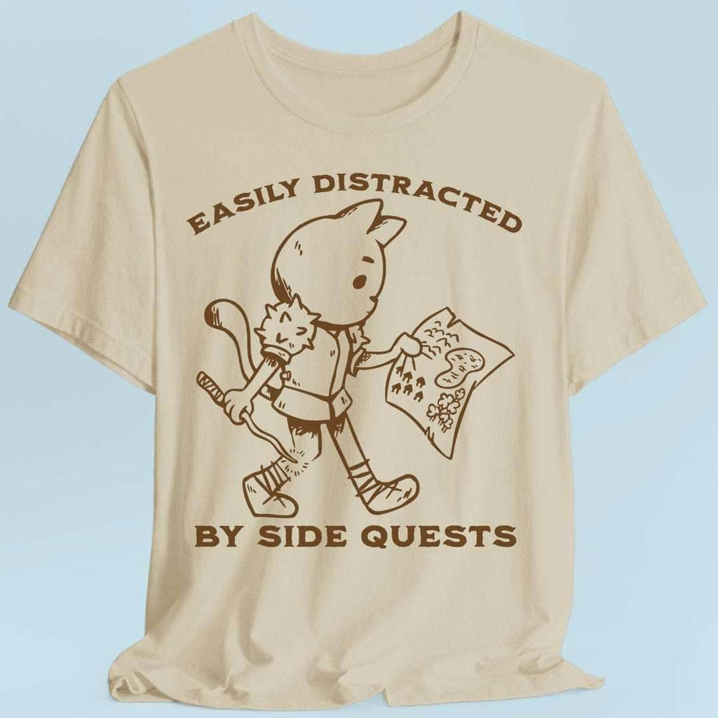 Easily Distracted by Side Quests T-Shirt - Sand / S