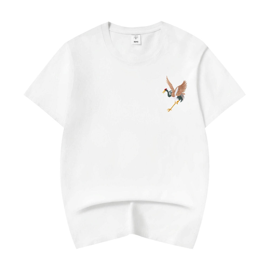 KH858 Flying Crane Embroidery Tee - black / S