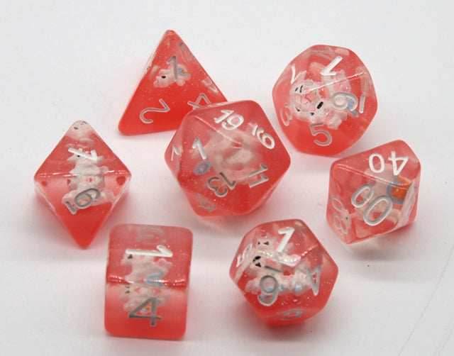 Red Nobel Unicorn Resin Glitter White Numbers 7-Dice Set Rpg - 