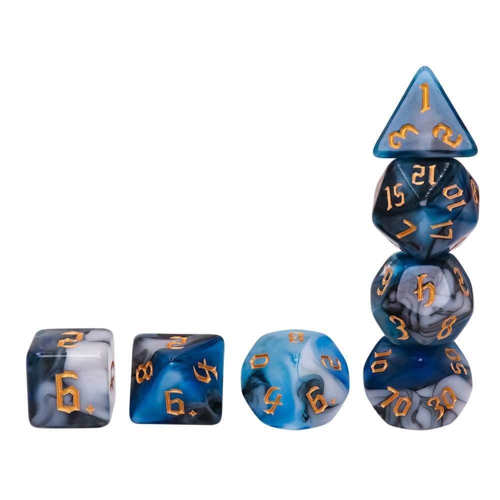 Blue Warrior 7-Dice Dnd Dice Blue | White w/Gold Numbers Set - 