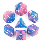 Miami Vice Blue/Pink Glitter/Swirl 7-Dice Set by HendgaDice - 