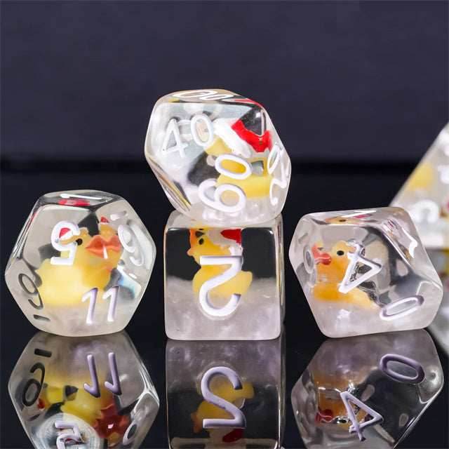 Yellow Duck Red Hat 7-Dice Set w/White Numbers Dnd Dice Set - 