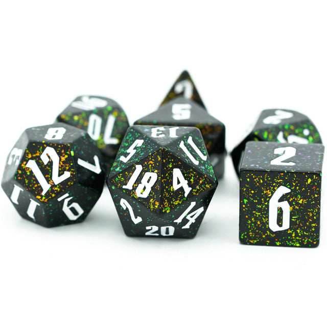 80's Monster Glitter DND Dice (Black,Green,Orange) 7-Dice Dungeons and Dragons Dice - 