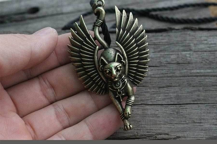 Ancient Egypt Bastet Goddess of Cats Stainless Steel Necklace - Silver