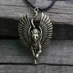 Ancient Egypt Bastet Goddess of Cats Stainless Steel Necklace - Silver