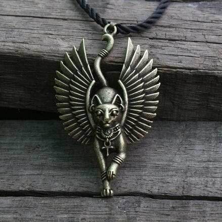Ancient Egypt Bastet Goddess of Cats Stainless Steel Necklace - Silver