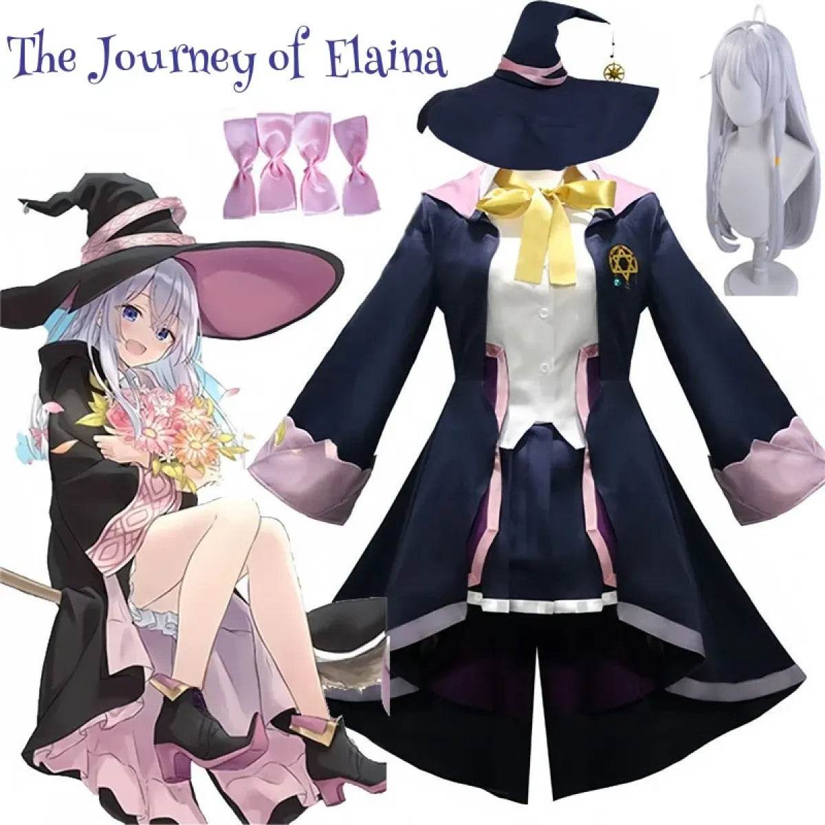 The Journey of Elaina Cosplay Costume - Witch Hat, Wig, Party Dress - S / Costume and Wig