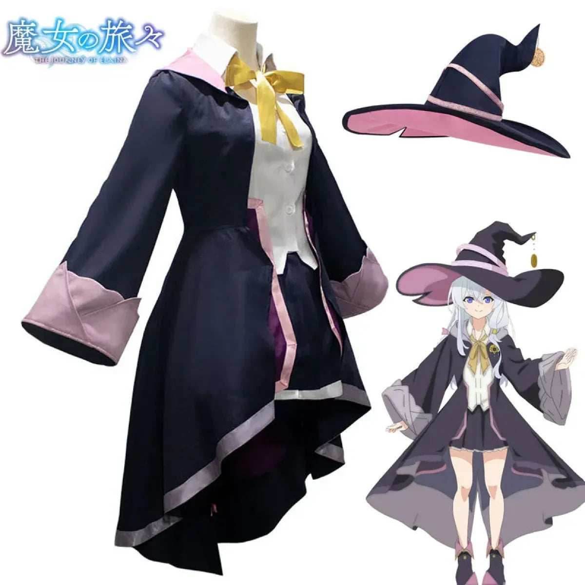 The Journey of Elaina Cosplay Costume - Witch Hat, Wig, Party Dress - S / Costume and Wig