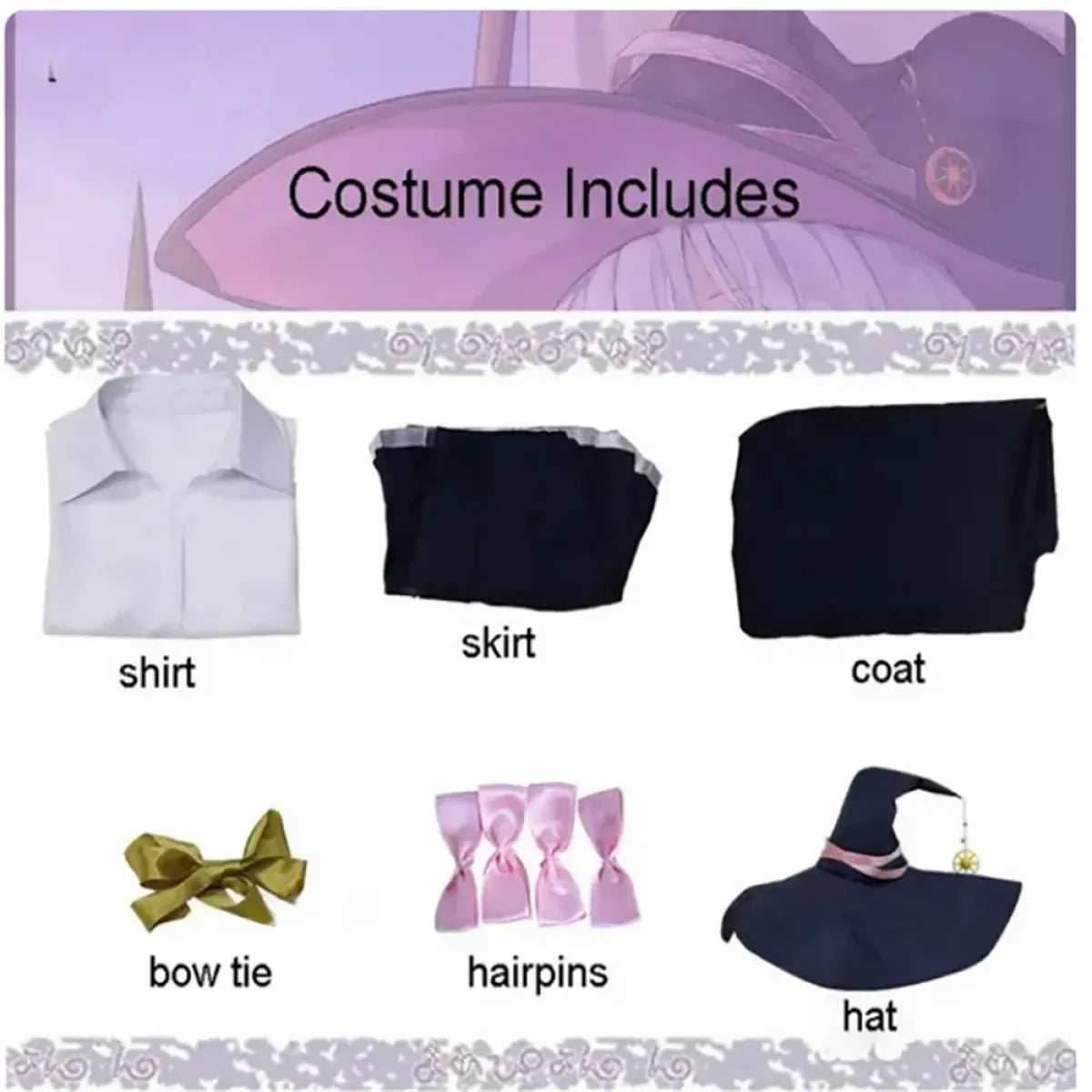 The Journey of Elaina Cosplay Costume - Witch Hat, Wig, Party Dress - S / Costume and Wig