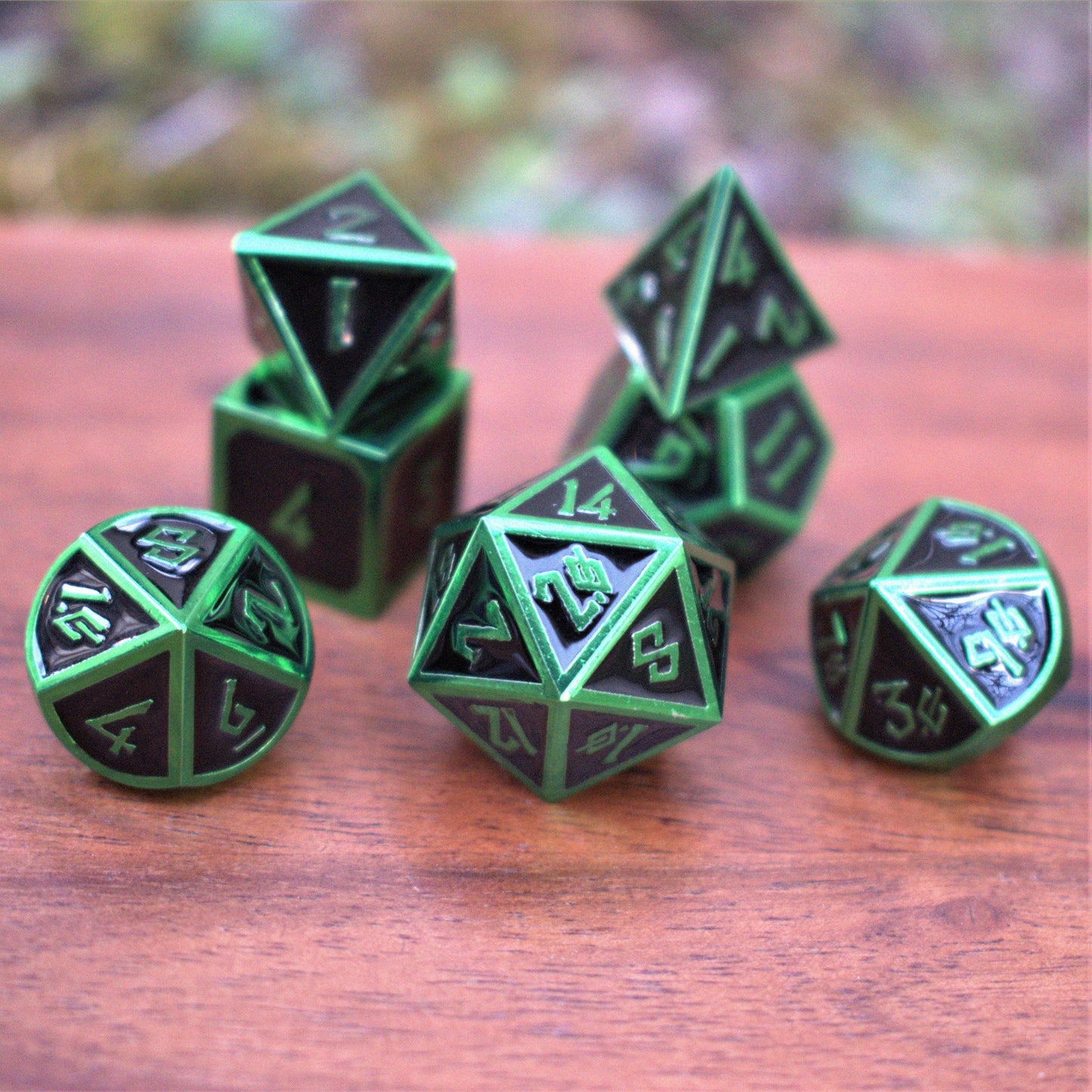 Elder Runes Black And Green Metal Dice Set