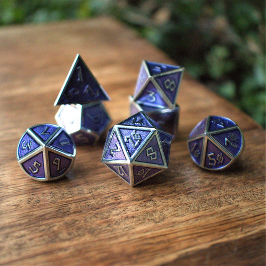 Elder Runes Heather Purple And Silver Metal Dice Set