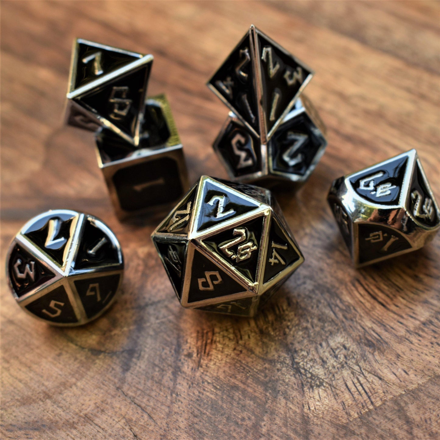 Elder Runes Silver And Shadow Metal Dice Set