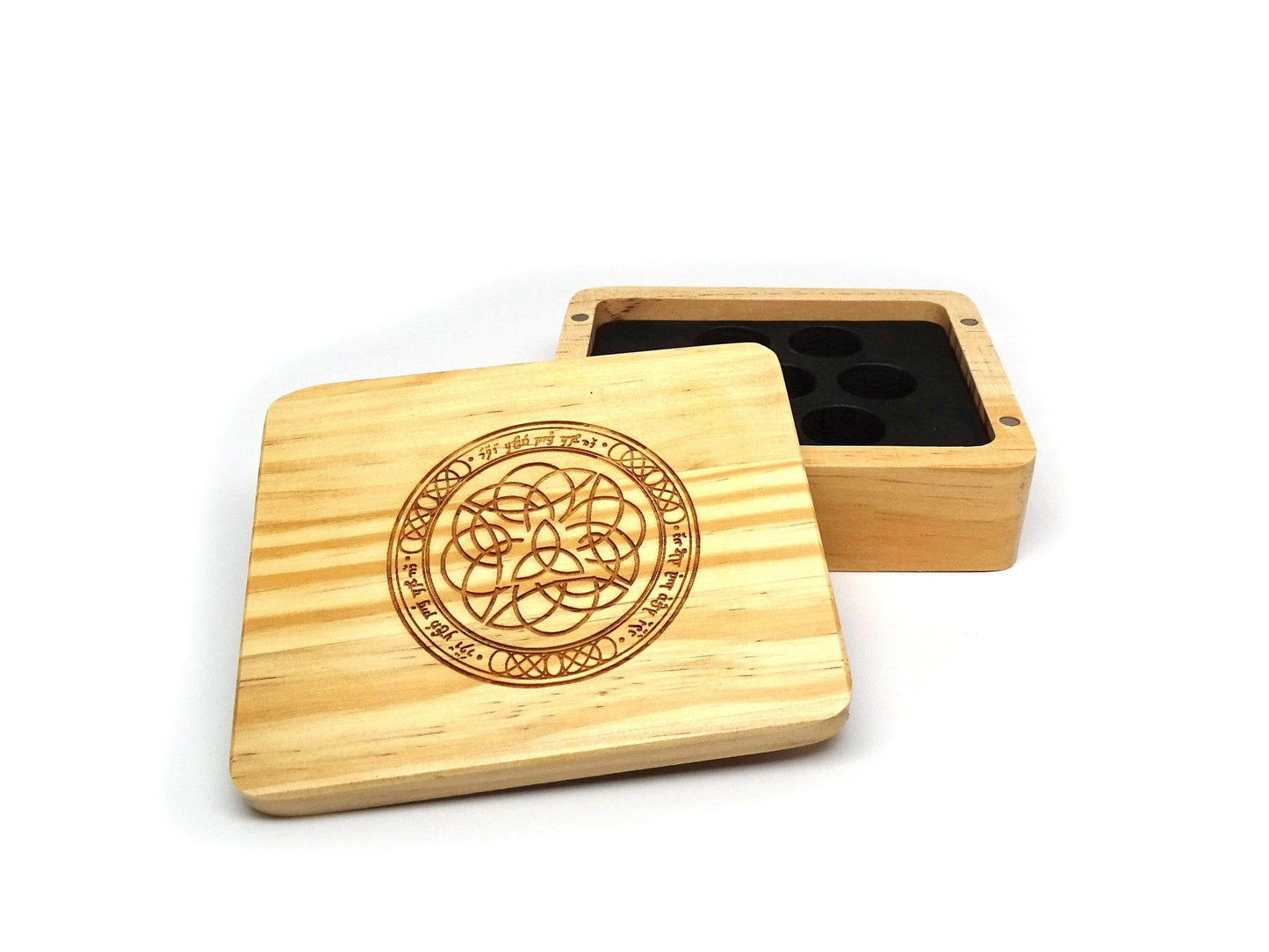 Elven Runes Wooden Dice Case - Pine Wood