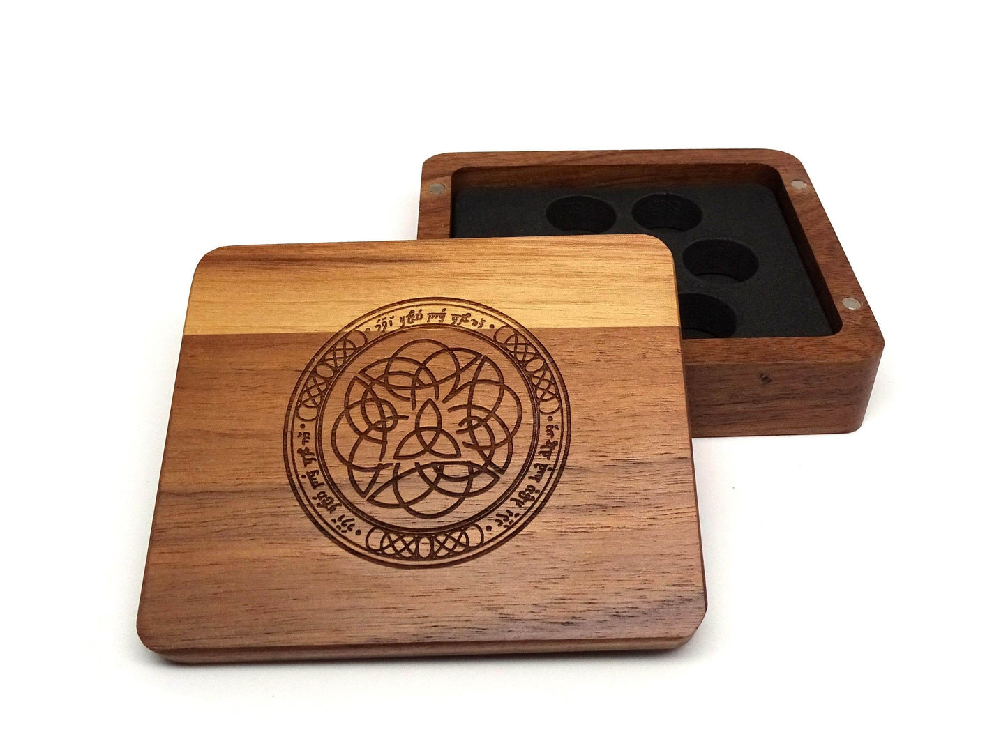 Elven Runes Wooden Dice Case - Walnut Wood