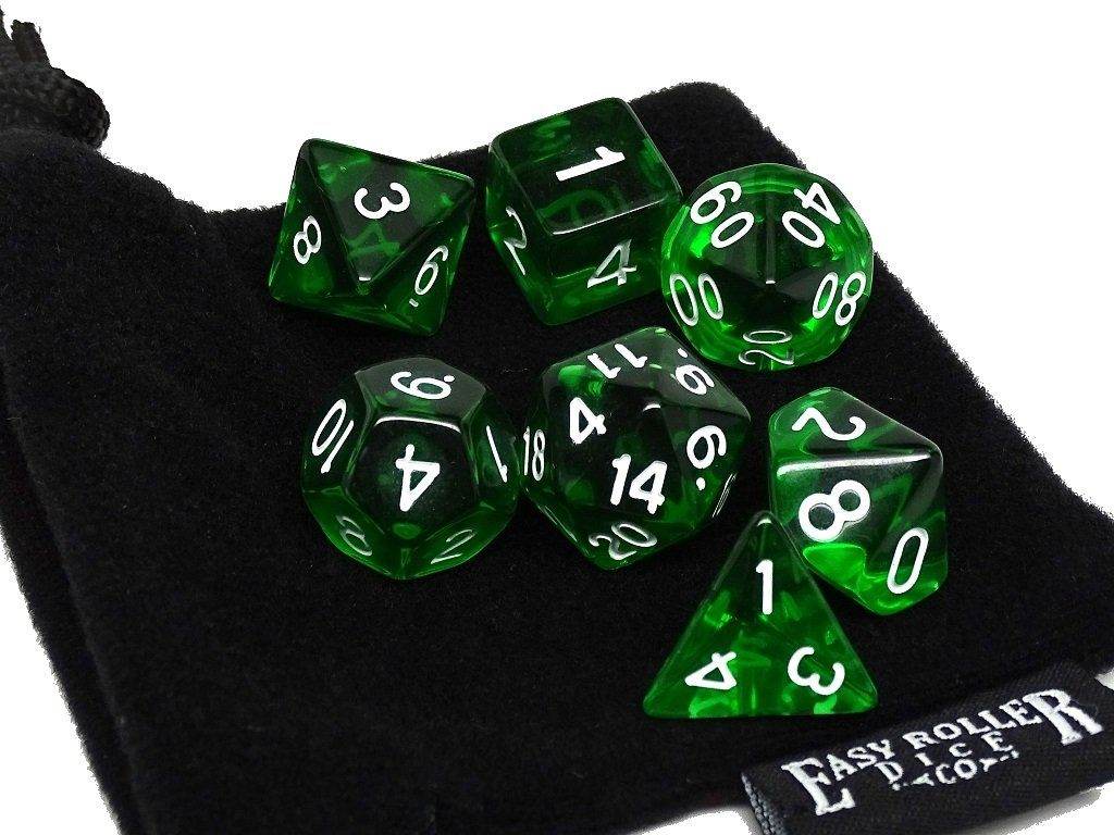 Emerald Green Translucent Dice - 7 Piece Set - 