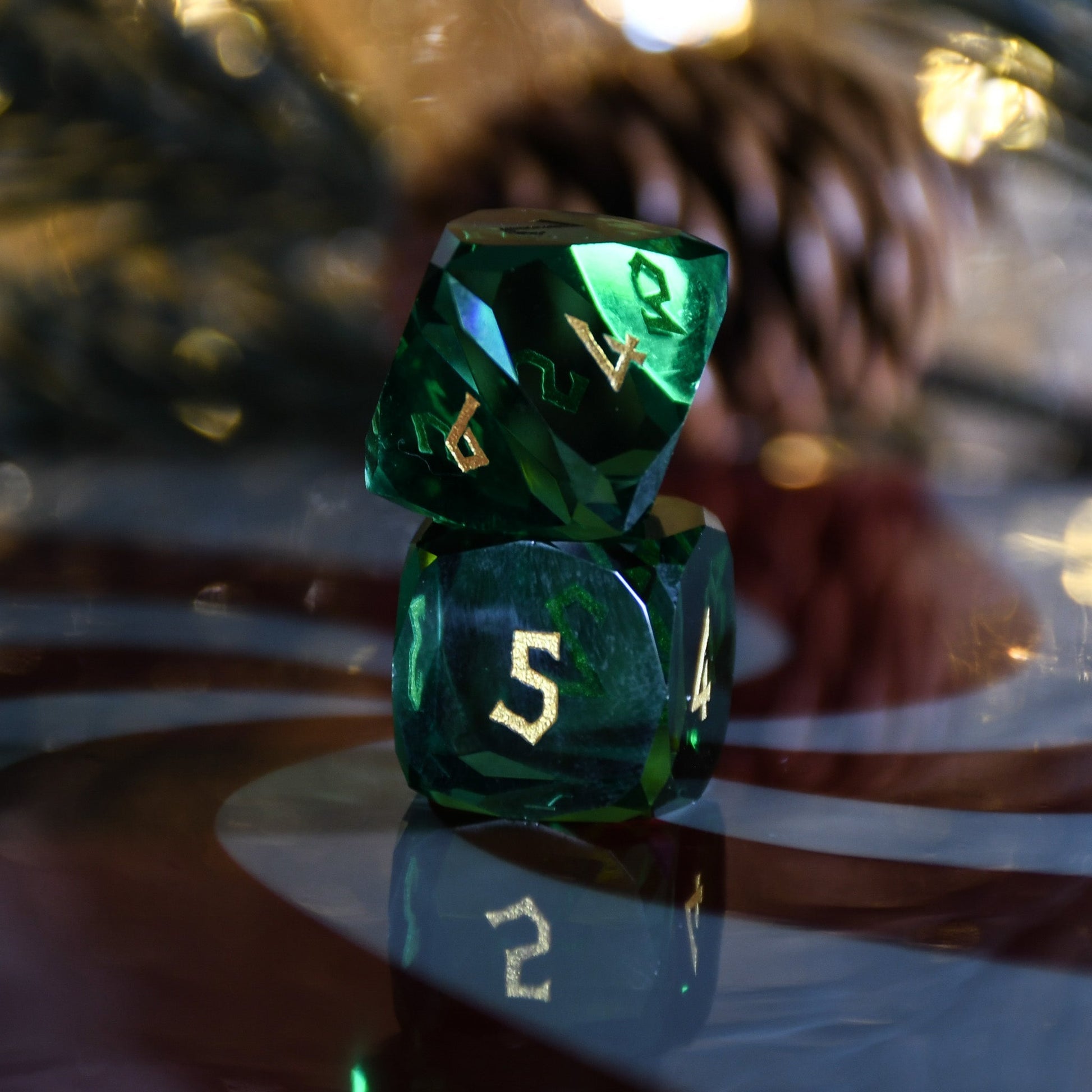 Emerald Multifaceted Glass Dice Set