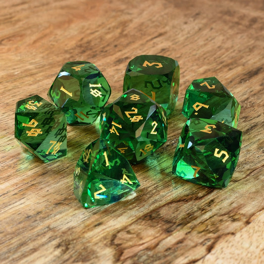 Emerald Multifaceted Glass Dice Set