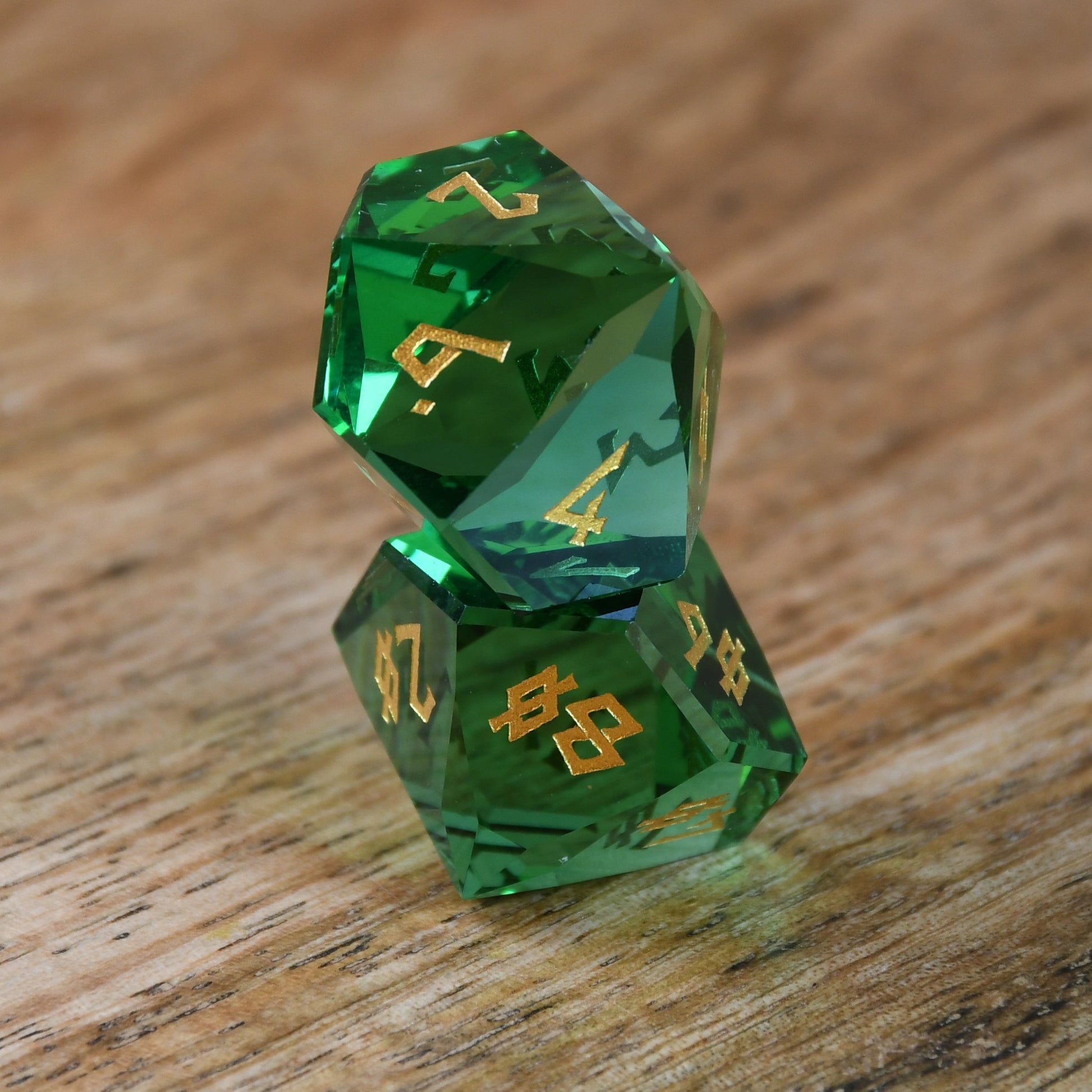 Emerald Multifaceted Glass Dice Set