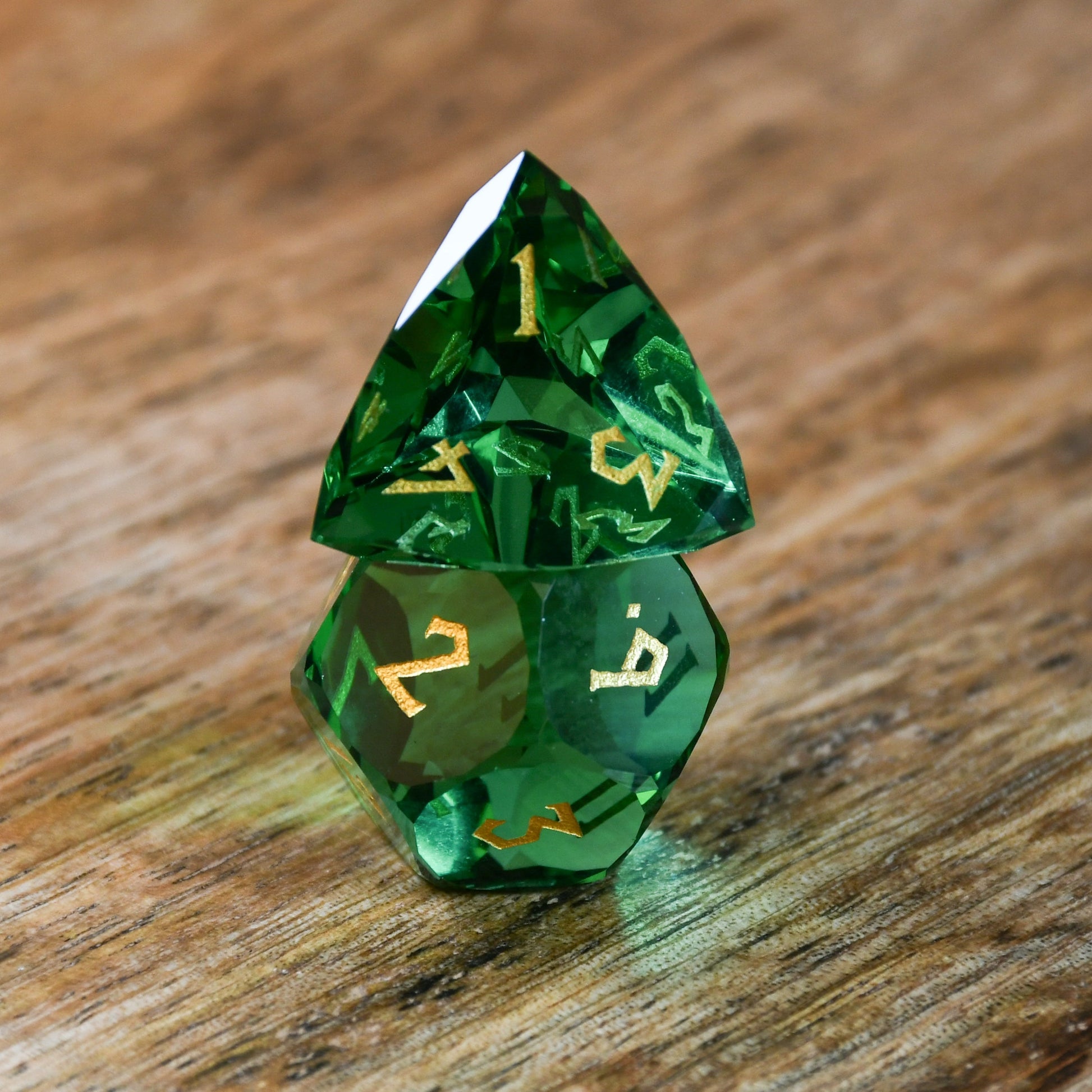 Emerald Multifaceted Glass Dice Set