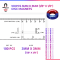 Engineering-Special - Diametrically Magnetized - 100pcs 3mm x 3mm (Approximately 1/8" x 1/8") Disc Magnets