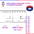 Engineering-Special - Diametrically Magnetized - 50pcs 3mm x 4mm (Approximately 1/8" x 5/32") Cylinder Magnets