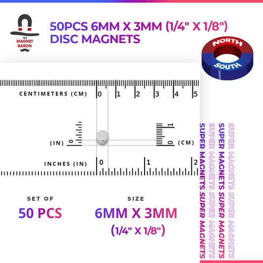 Engineering-Special - Diametrically Magnetized - 50pcs 6mm x 3mm (Approximately 1/4" x 1/8") Disc Magnets