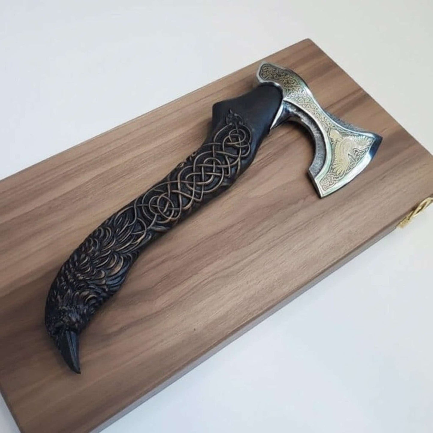 Handcrafted Viking-Style Bearded Axe with Engraved Steel Head and Carved Hardwood Handle