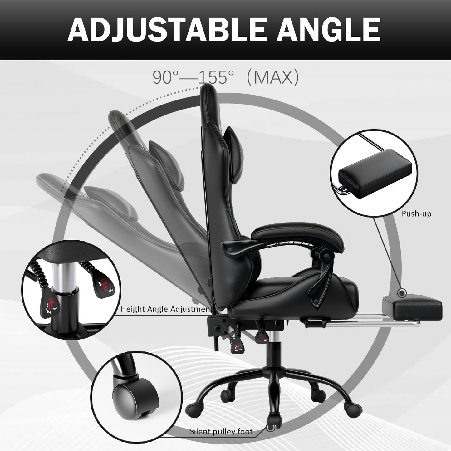 Ergonomic Gaming Chair for Adults, Comfortable Computer Chair for Heavy People, Adjustable Height Office Desk Chair with Wheels, Breathable Leather Video Game Chairs