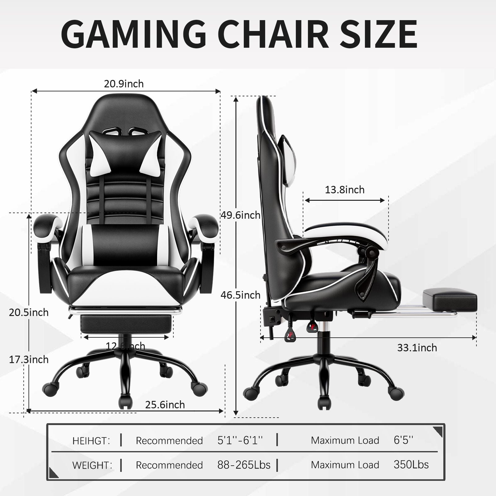 Ergonomic Gaming Chair for Adults, Comfortable Computer Chair for Heavy People, Adjustable Height Office Desk Chair with Wheels, Breathable Leather Video Game Chairs