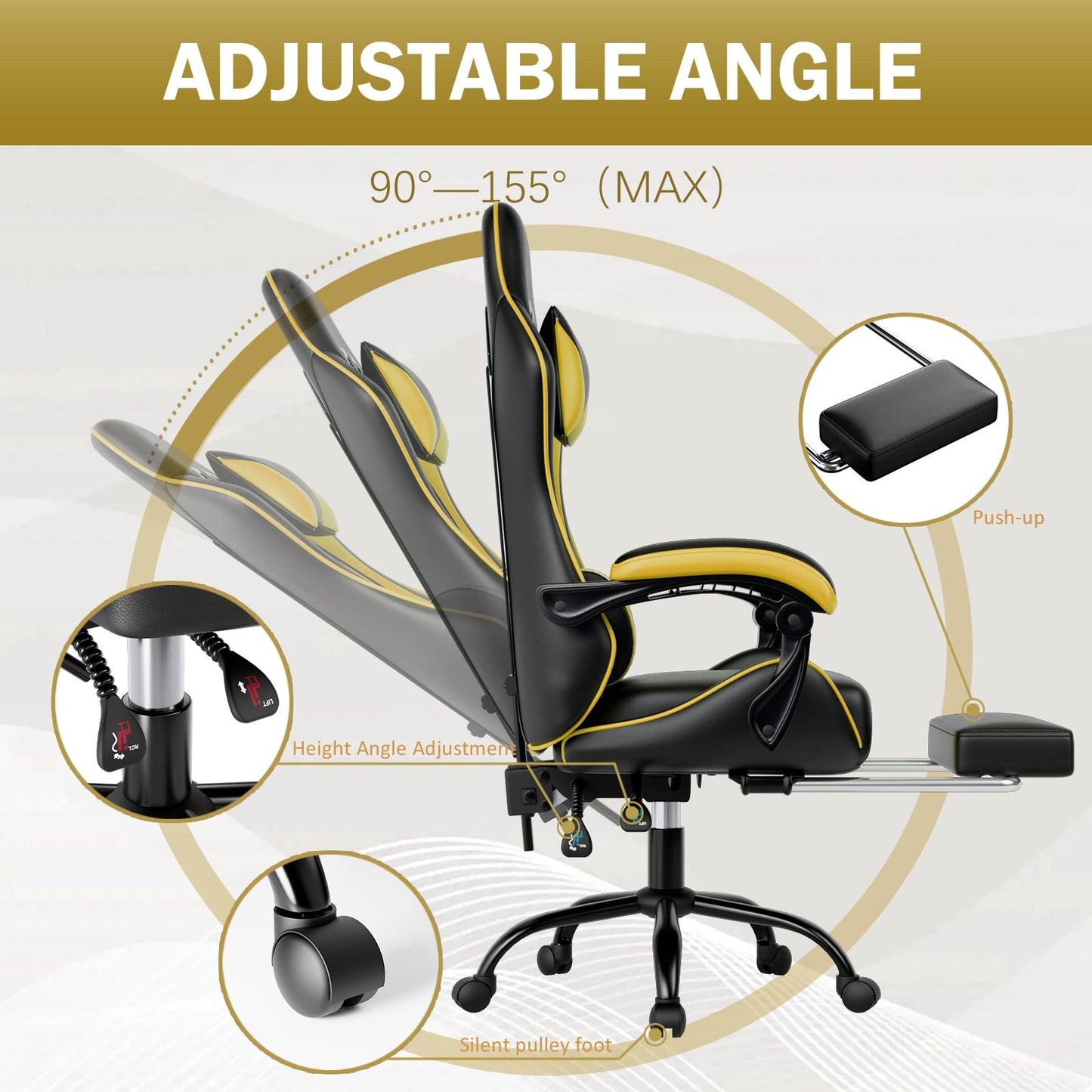 Ergonomic Gaming Chair for Adults, Comfortable Computer Chair for Heavy People, Adjustable Height Office Desk Chair with Wheels, Breathable Leather Video Game Chairs