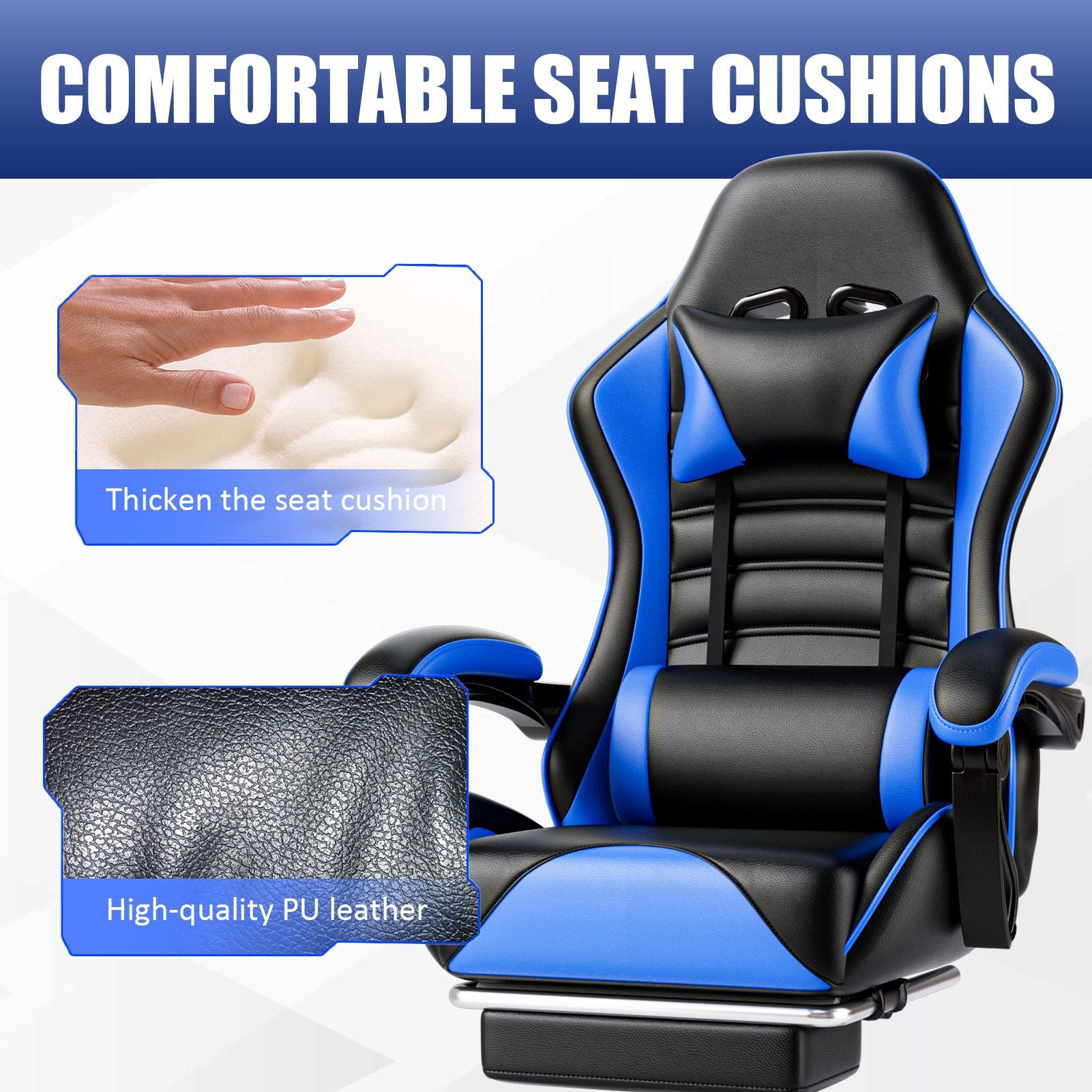 Ergonomic Gaming Chair for Adults, Comfortable Computer Chair for Heavy People, Adjustable Height Office Desk Chair with Wheels, Breathable Leather Video Game Chairs