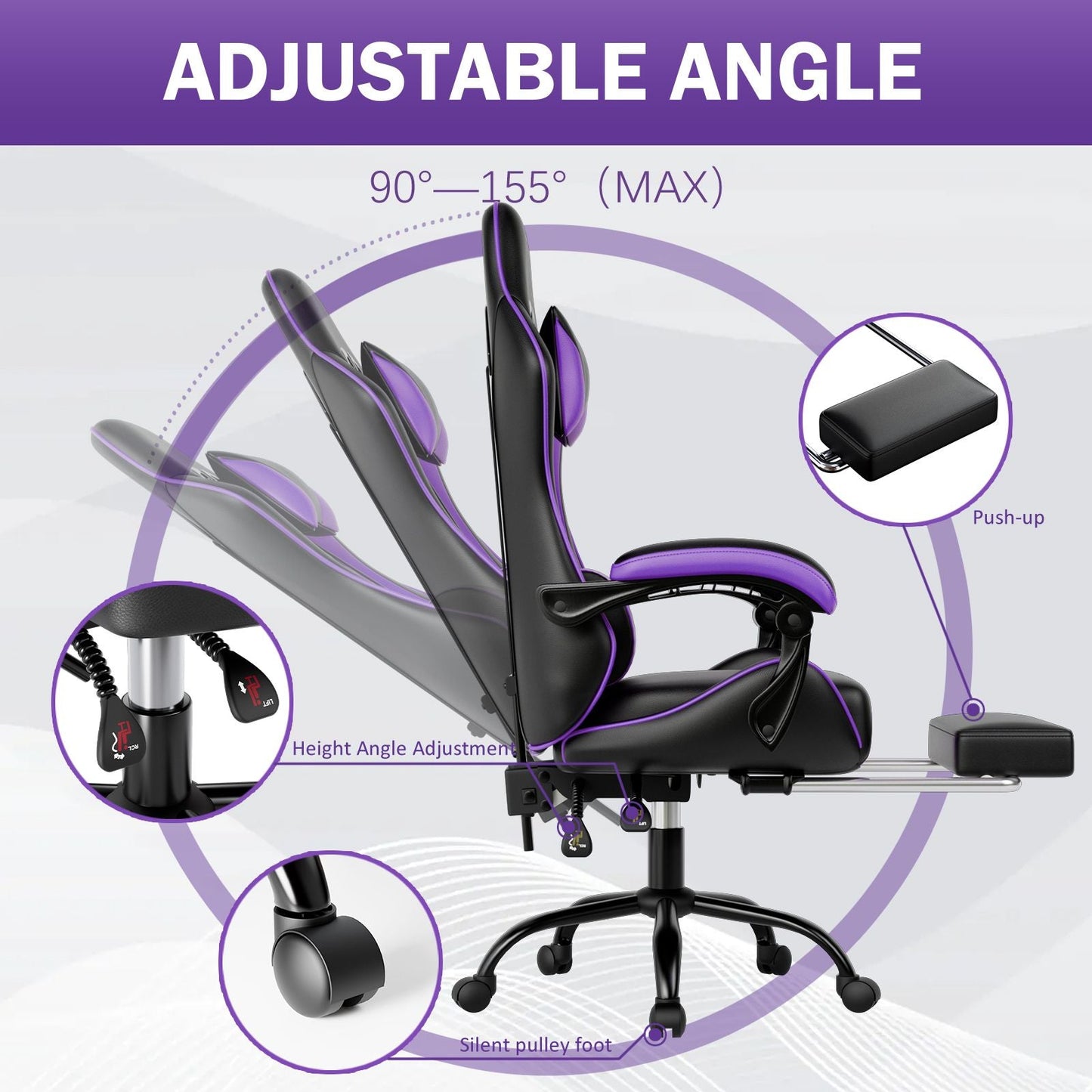 Ergonomic Gaming Chair for Adults, Comfortable Computer Chair for Heavy People, Adjustable Height Office Desk Chair with Wheels, Breathable Leather Video Game Chairs